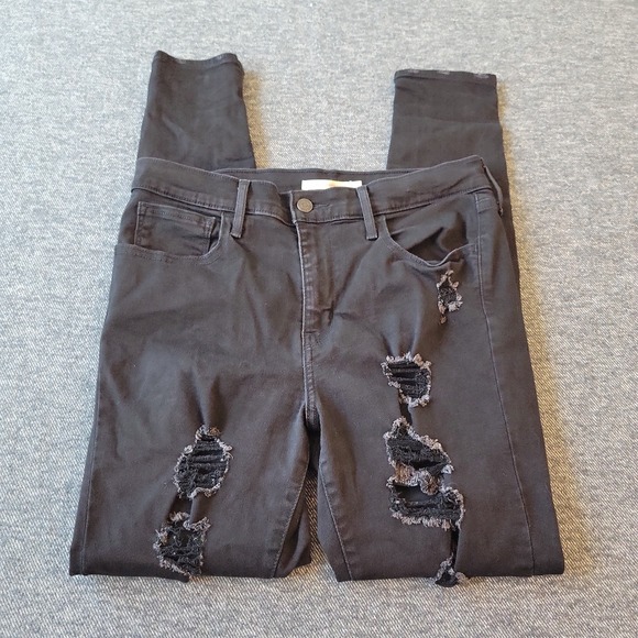 Levi's Denim - Levi's 720 Jeans Womens 30 High Rise Super Skinny Black Distressed Stretch Denim